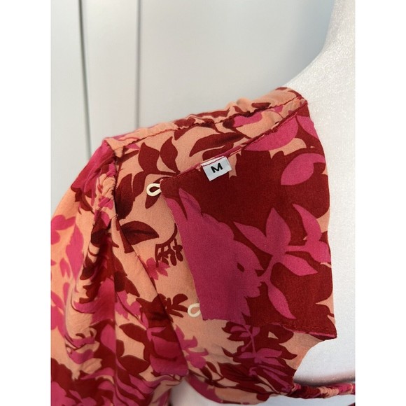 Fuchsia Floral V-Neck Cutout Backless Maxi Dress Size M Medium - Picture 11 of 11